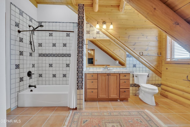 2 Scenic Ridge Rd N, Alpine, TX 99999 - bathroom with tile patterned floors,  shower combination, wood ceiling, toilet, and vanity
