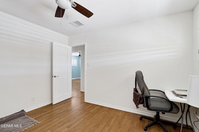 4731 Leeds Ave, El Paso, TX 79903 - office area featuring visible vents, wood finished floors, baseboards, and ceiling fan