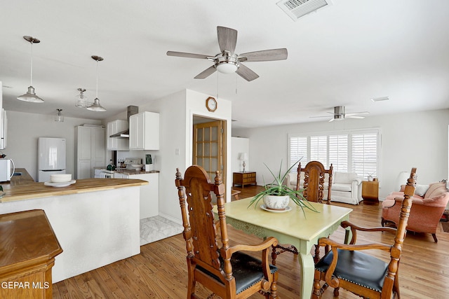 4731 Leeds Ave, El Paso, TX 79903 - dining room with baseboards, ceiling fan, light wood finished floors, and visible vents