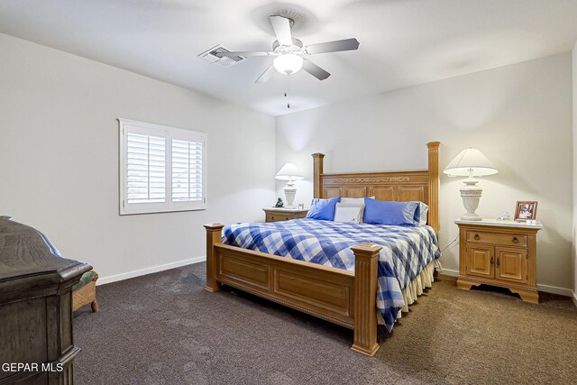 7809 Enchanted Circle Dr, El Paso, TX 79911 - bedroom with dark colored carpet, baseboards, and ceiling fan