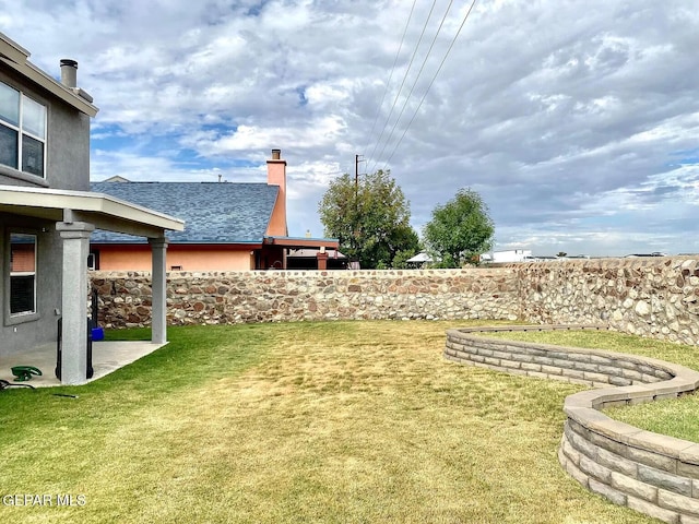 view of grassy yard with a patio