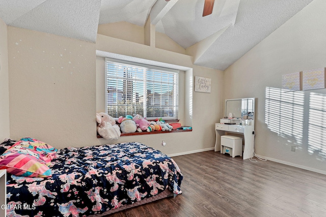 2250 Nancy Mcdonald Dr, El Paso, TX 79936 - bedroom with lofted ceiling, wood finished floors, baseboards, a textured ceiling, and a ceiling fan