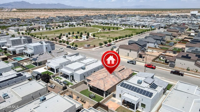 aerial perspective of suburban area featuring mountains