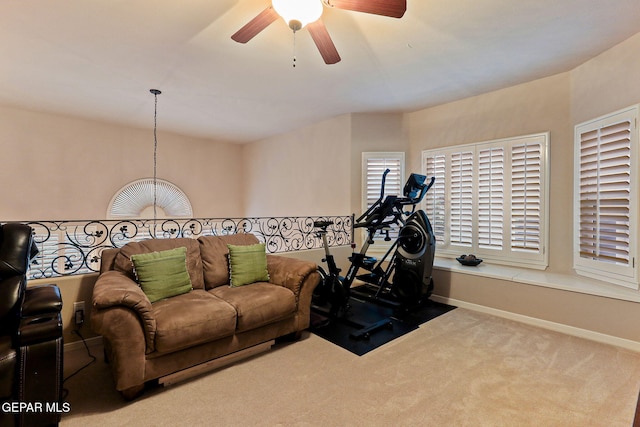 6225 Via Serena Dr, El Paso, TX 79912 - exercise area featuring ceiling fan, carpet flooring, and baseboards