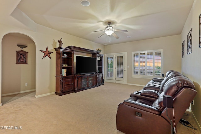6225 Via Serena Dr, El Paso, TX 79912 - living area featuring a ceiling fan, carpet floors, and baseboards