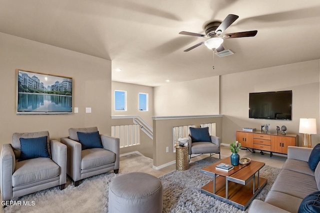 7541 Wolf Creek Dr, El Paso, TX 79911 - living area with a ceiling fan, baseboards, carpet, and recessed lighting