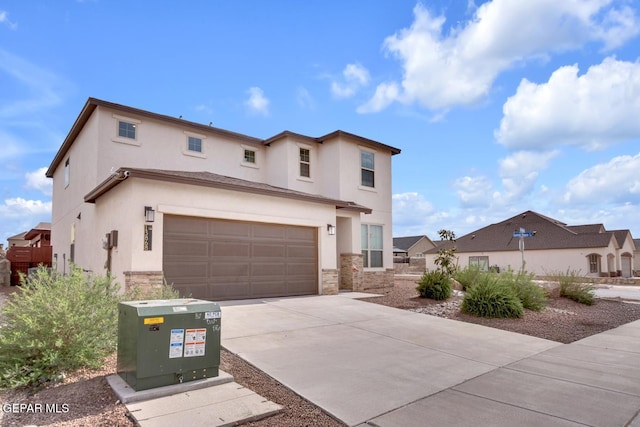 13868 Sky Ranger Ave, El Paso, TX 79928 - view of front of property featuring stucco siding, stone siding, concrete driveway, and a garage