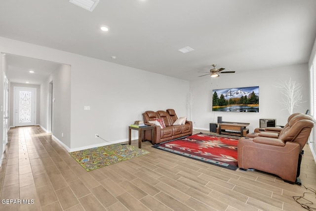 13868 Sky Ranger Ave, El Paso, TX 79928 - living area featuring ceiling fan, baseboards, light wood-type flooring, and recessed lighting