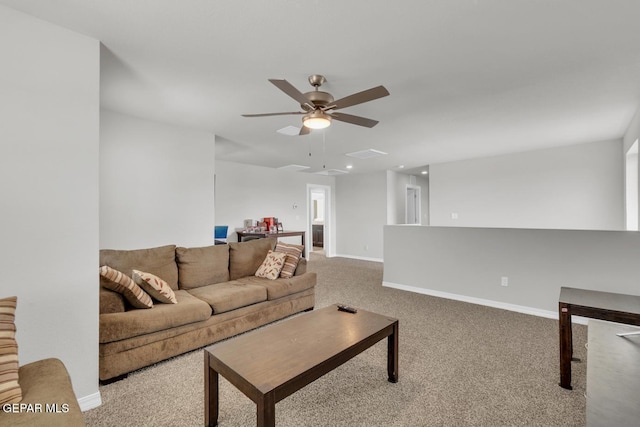 13868 Sky Ranger Ave, El Paso, TX 79928 - living room featuring carpet flooring, ceiling fan, baseboards, and recessed lighting