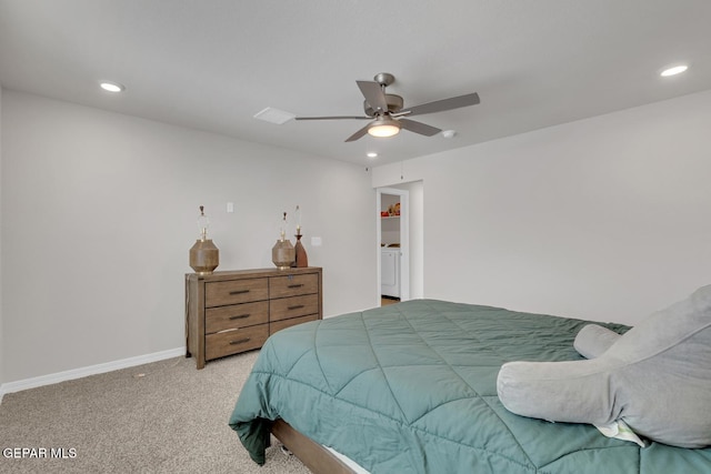 13868 Sky Ranger Ave, El Paso, TX 79928 - carpeted bedroom featuring washer / dryer, recessed lighting, baseboards, and ceiling fan