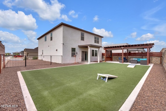 13868 Sky Ranger Ave, El Paso, TX 79928 - back of property with an outdoor hangout area, a patio, and stucco siding