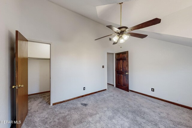 1759 Green Gate Way, El Paso, TX 79936 - unfurnished bedroom featuring carpet floors, vaulted ceiling, baseboards, and a ceiling fan