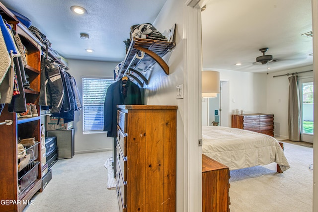 bedroom with carpet floors, baseboards, and recessed lighting