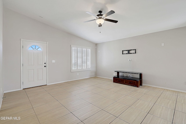 14182 John Scagno, El Paso, TX 79938 - foyer entrance with ceiling fan, lofted ceiling, a wealth of natural light, and light tile patterned flooring