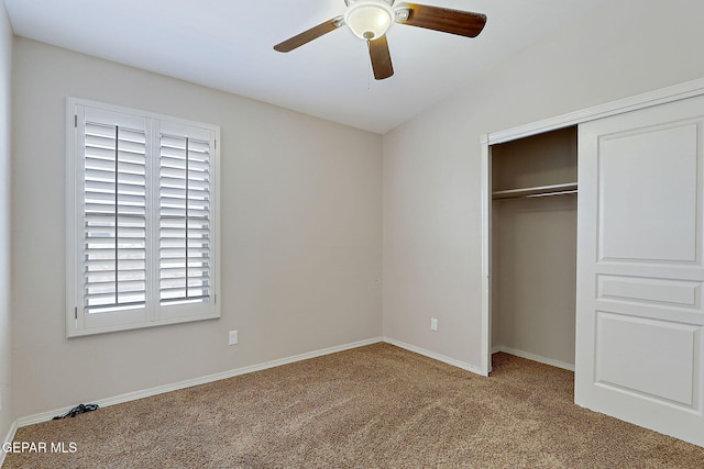 14182 John Scagno, El Paso, TX 79938 - unfurnished bedroom with carpet flooring, a closet, baseboards, and a ceiling fan