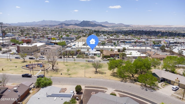 aerial perspective of suburban area with mountains