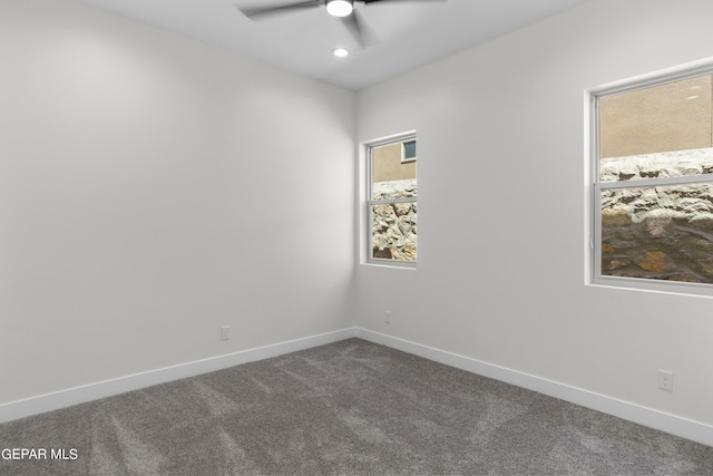 820 Acton St, Horizon City, TX 79928 - spare room with ceiling fan, dark colored carpet, baseboards, and recessed lighting