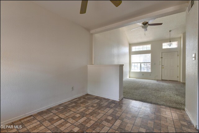 6205 Alina Baltazar Dr, El Paso, TX 79932 - spare room featuring a ceiling fan, brick patterned floors, and vaulted ceiling