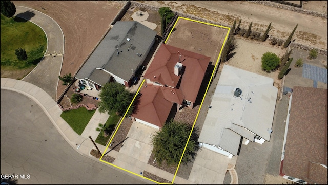 6205 Alina Baltazar Dr, El Paso, TX 79932 - aerial perspective of suburban area featuring property boundaries highlighted