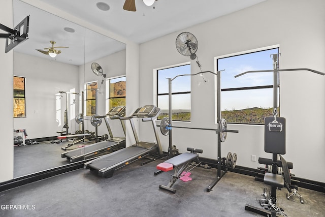 5905 Ojo De Agua Dr, El Paso, TX 79912 - exercise room with a ceiling fan and baseboards