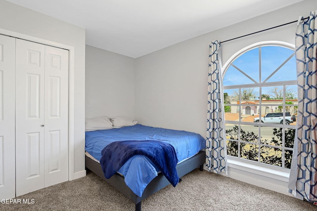 carpeted bedroom featuring a closet