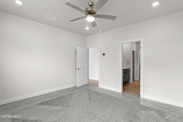 7461 Big Mountain Ct, El Paso, TX 79911 - unfurnished bedroom with baseboards, recessed lighting, connected bathroom, and ceiling fan