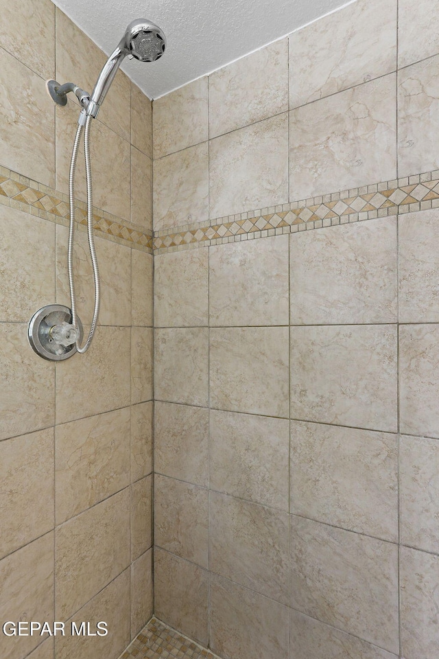 7008 Desert Canyon Dr, El Paso, TX 79912 - bathroom featuring a tile shower and a textured ceiling
