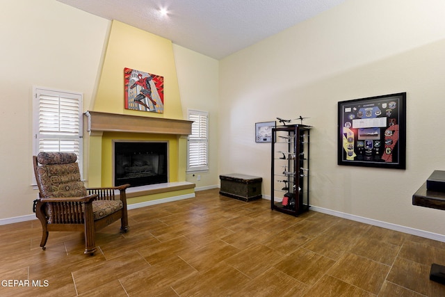 7008 Desert Canyon Dr, El Paso, TX 79912 - sitting room with a large fireplace, baseboards, and wood finished floors