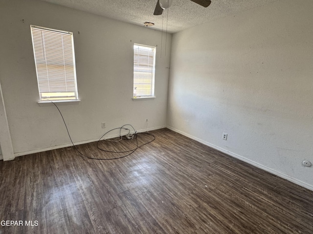 10620 Cuatro Vistas Dr Unit A, El Paso, TX 79935 - empty room featuring ceiling fan, wood finished floors, a textured ceiling, and baseboards