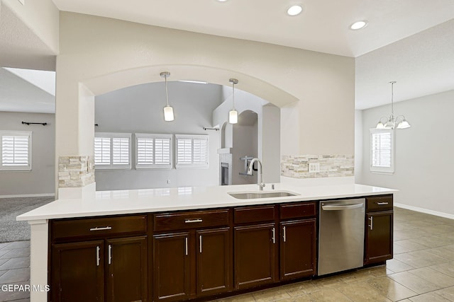 3136 Hawk Point Pl, El Paso, TX 79938 - kitchen with dishwasher, a sink, plenty of natural light, light countertops, and recessed lighting
