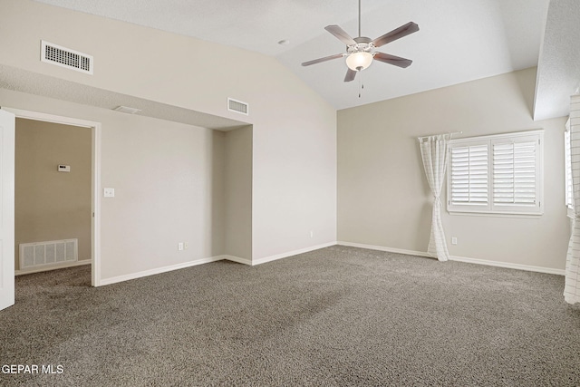 3136 Hawk Point Pl, El Paso, TX 79938 - carpeted empty room featuring ceiling fan, vaulted ceiling, and baseboards