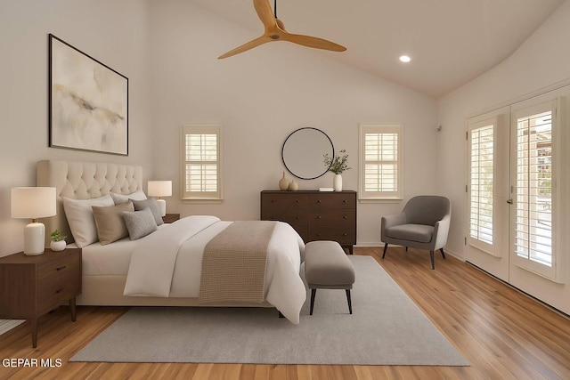 1483 Via Appia St, El Paso, TX 79912 - bedroom with access to outside, lofted ceiling, wood finished floors, recessed lighting, and baseboards