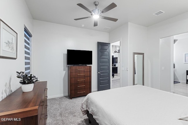 bedroom with baseboards, ceiling fan, and carpet floors