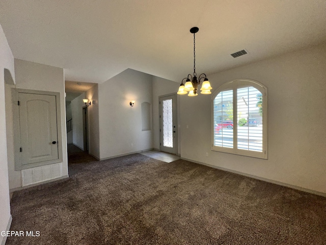 13192 Lost Willow, El Paso, TX 79938 - foyer featuring a chandelier, carpet, baseboards, and lofted ceiling