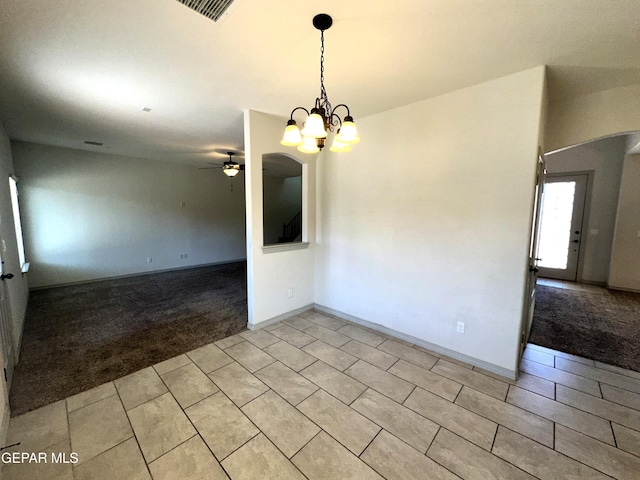 13192 Lost Willow, El Paso, TX 79938 - empty room with light carpet, a ceiling fan, a chandelier, and baseboards