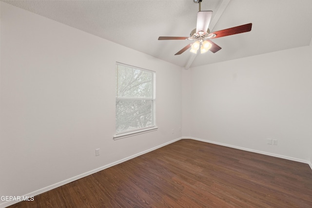 empty room with baseboards, dark wood-style floors, and ceiling fan