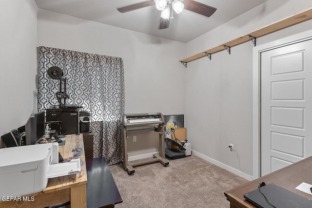 14840 Pebble Hills Blvd, El Paso, TX 79938 - carpeted home office featuring a ceiling fan and baseboards