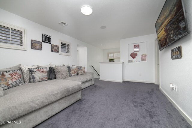13673 Samlesbury Ave, Horizon City, TX 79928 - living area featuring dark colored carpet and baseboards