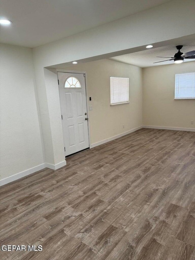 3512 Kemp Ave, El Paso, TX 79904 - entrance foyer featuring wood finished floors, recessed lighting, ceiling fan, and plenty of natural light