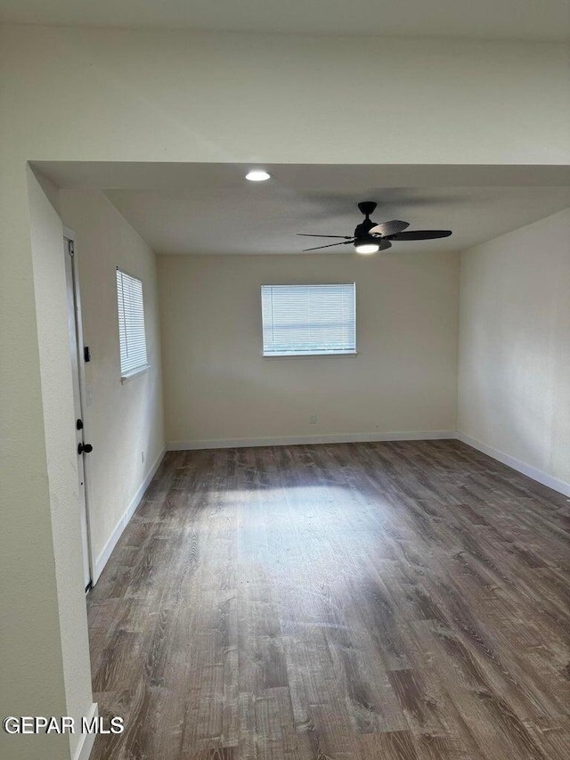 3512 Kemp Ave, El Paso, TX 79904 - empty room featuring wood finished floors, plenty of natural light, a ceiling fan, and recessed lighting