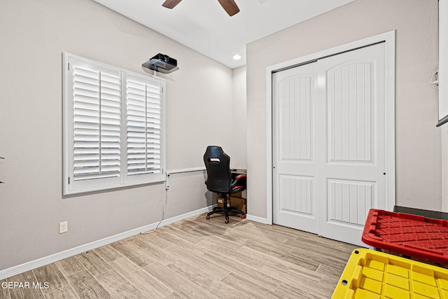 12289 Fresh Water Dr, El Paso, TX 79928 - office area with wood finished floors, ceiling fan, and baseboards