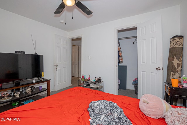 318 Austin St, Fabens, TX 79838 - bedroom with carpet, a ceiling fan, and a walk in closet