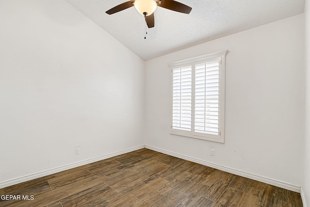 3400 Buffalo Soldier Cir, El Paso, TX 79936 - empty room featuring ceiling fan, wood finished floors, a textured ceiling, baseboards, and lofted ceiling