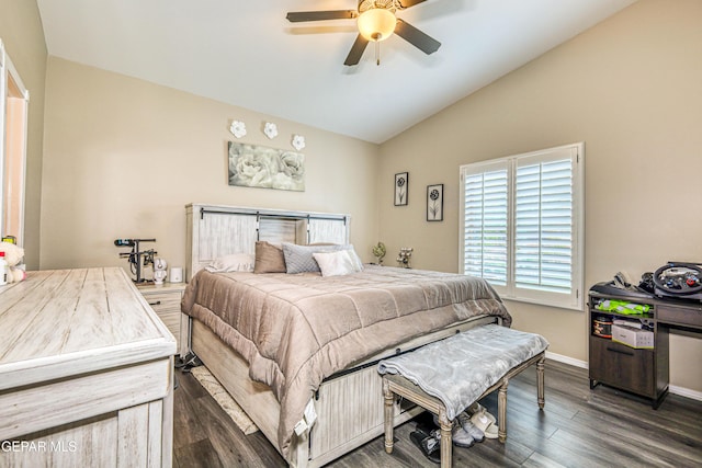 14837 Tierra Crystal Ave, El Paso, TX 79938 - bedroom featuring vaulted ceiling, dark wood-type flooring, baseboards, and ceiling fan