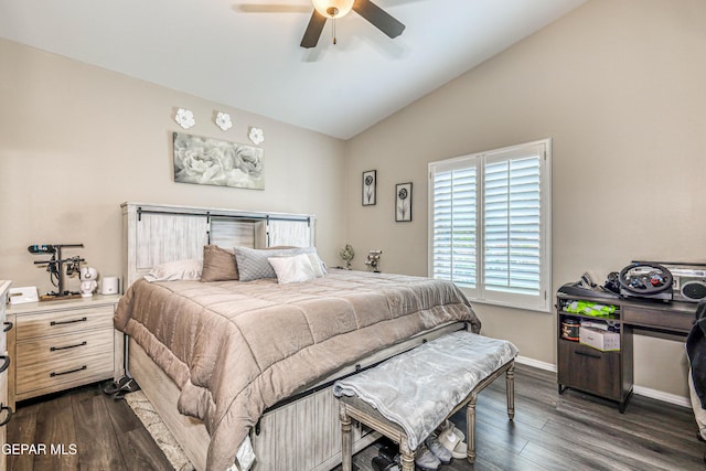 14837 Tierra Crystal Ave, El Paso, TX 79938 - bedroom featuring vaulted ceiling, dark wood-style flooring, baseboards, and ceiling fan