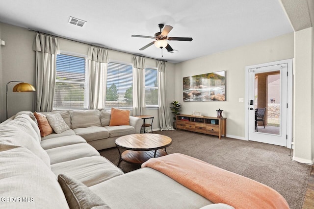 5525 Valley Cedar Dr, El Paso, TX 79932 - carpeted living area with ceiling fan and baseboards