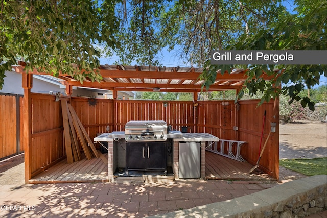 5051 Montoya Dr, El Paso, TX 79922 - view of patio featuring fence, grilling area, and a pergola