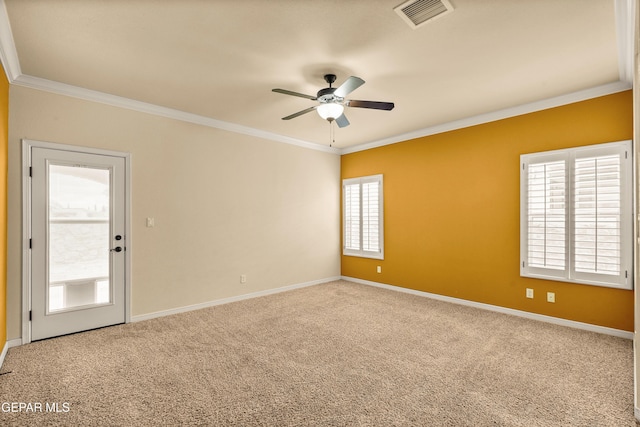 14117 Rainbow Point Dr, El Paso, TX 79938 - spare room with a ceiling fan, ornamental molding, and carpet floors