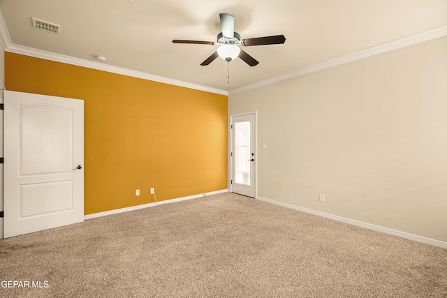 14117 Rainbow Point Dr, El Paso, TX 79938 - carpeted empty room featuring ornamental molding, a ceiling fan, and a smoke detector