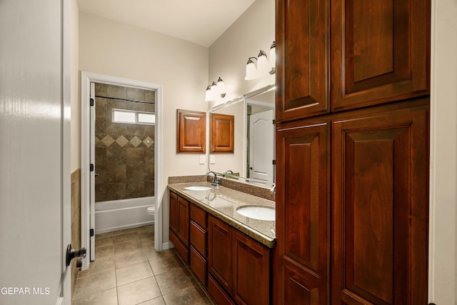 14117 Rainbow Point Dr, El Paso, TX 79938 - bathroom featuring double vanity, tile patterned floors, and shower / bath combination